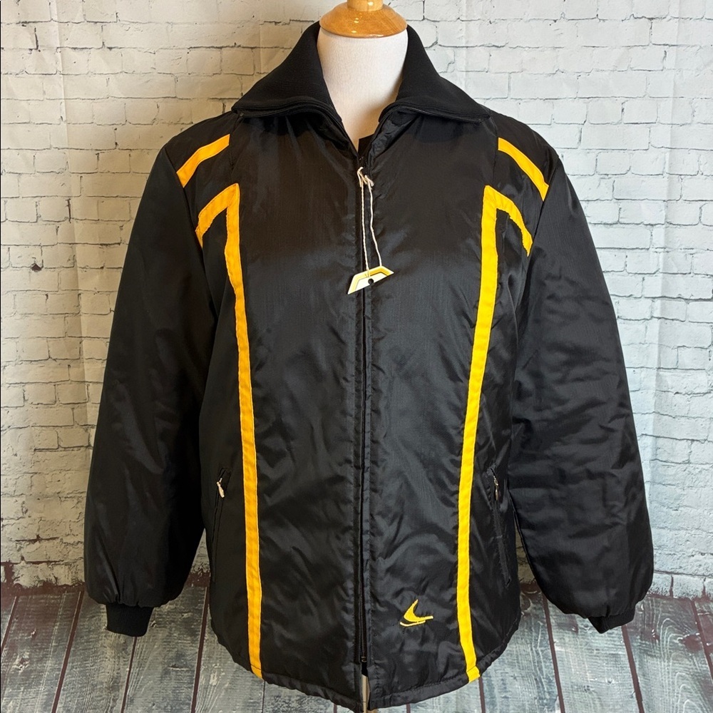 Bombardier Sportswear NWT 70โs Black & Orange/Yellow Ski Jacket Sz 16 Vintage